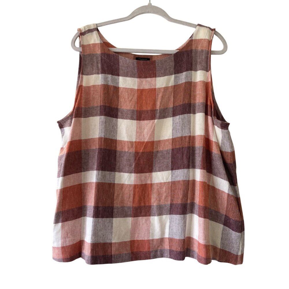 Ann Taylor Womens Checkered Sleeveless Plaid Tank Top XL Orange/Burgundy